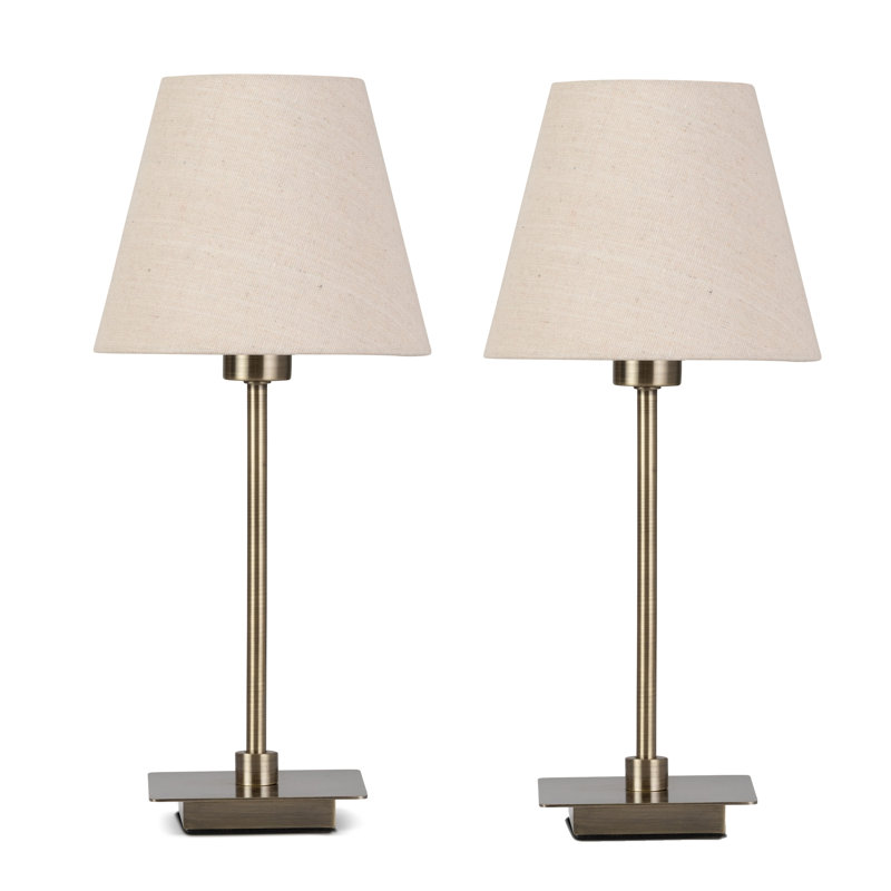 Pair (2x) Square Stick Antique Brass Metal Bedside Table Lamp