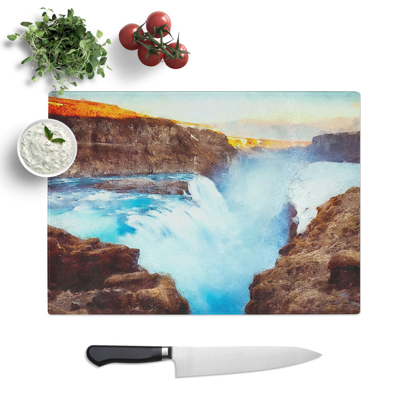 A Waterfall in Iceland Painting Chopping Board, 0.4cm H x 20cm W x 29cm L