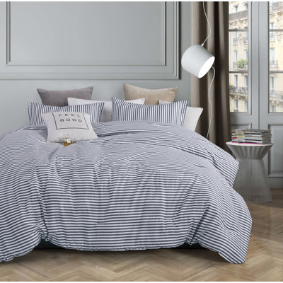 Bergen Blue Striped 100% Cotton  Comforter Set Twin XL