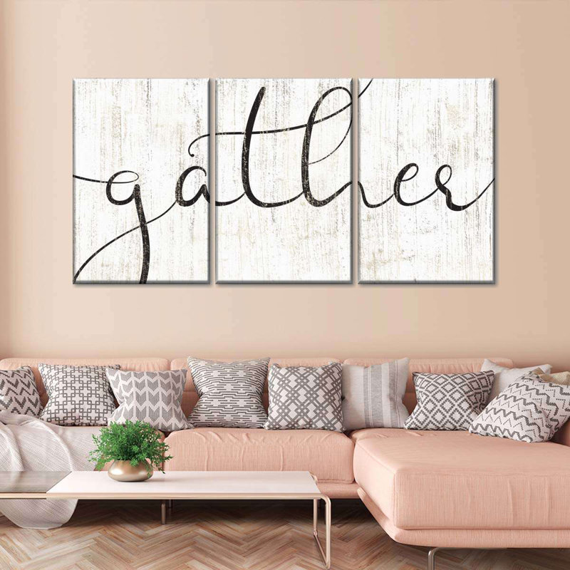 " Gather Calligraphy " 3 - Pieces, 27" H x 56" W x 1.25" D