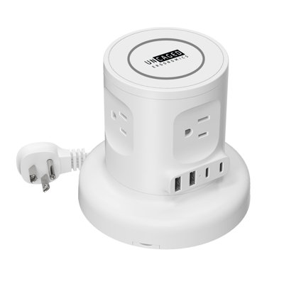 Uncaged Ergonomics Wireless Retractable Power Strip - 9-in-1 Power Strip with Wireless Charger
