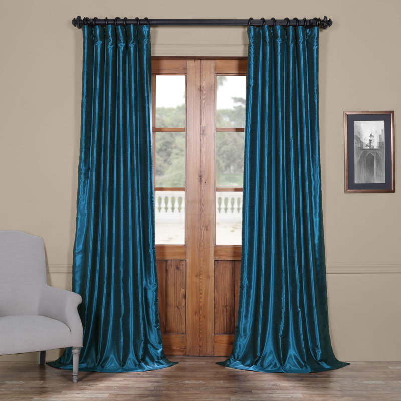 Iohannes Vintage Textured Faux Dupioni Rod Pocket Silk Blackout Curtains - Single Panel Drapes, 50" W x 108" L, Peacock