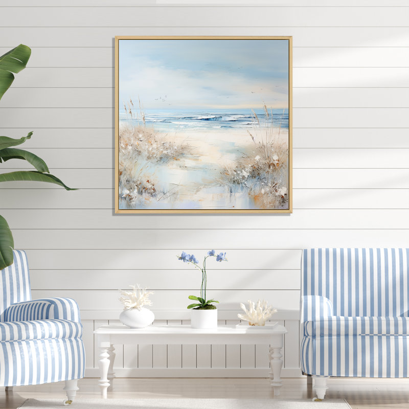 «Coastal Ocean Charm in Winter» - art mural océan côtier, H 36 po x l 36 po x P 1,5 po, Cadre flottant érable