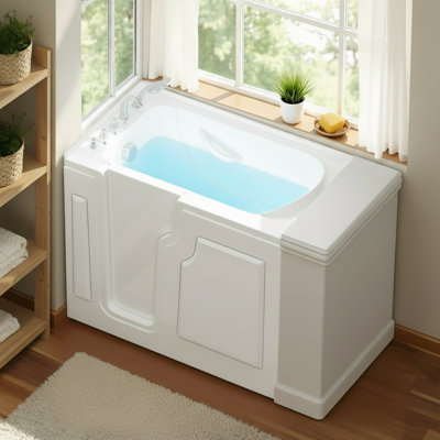 FerdY Floridian 52"x30" Walk-in Bathtub with Left-Side Door Opening and Faucet, Rectangular Soaking Bathtub in White