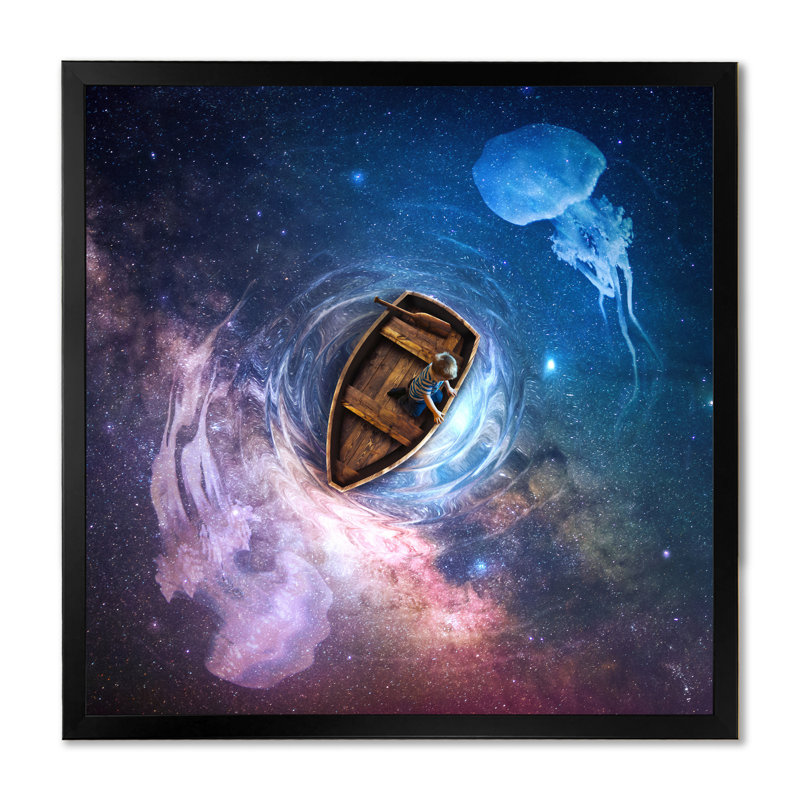 Dans l'espace et autour de la méduse - On, Impression noire sur toile encadrée, H 36 po x l 36 po x P 1,5 po
