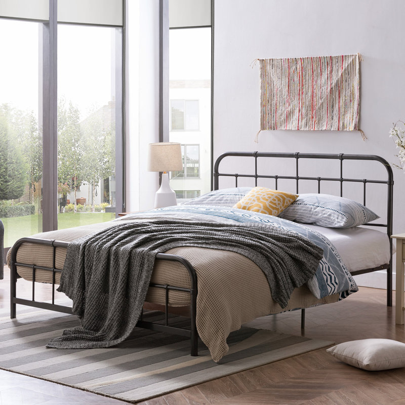 Grand lit plateforme Travilah, Grand, Bleu antique