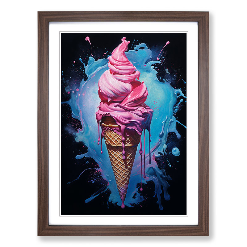 Ice Cream Gestural - Framed Print, 64cm H x 46cm W x 2cm D, Walnut