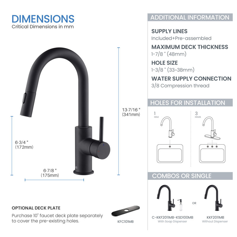 KIBI Luxe Pull Down Kitchen Faucet, Matte Black