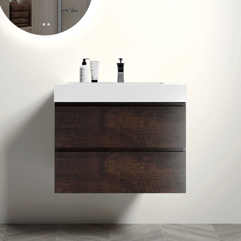 Meuble-lavabo de 30 po avec lavabo en céramique, deux portes d'armoire avec poignées en alliage de zinc noir, bois massif, sans les robinets,