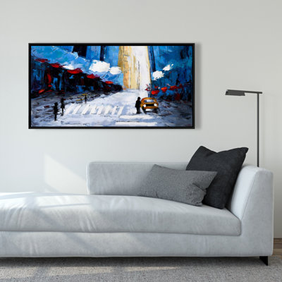 Blue buildings - 24"x48" Framed canvas