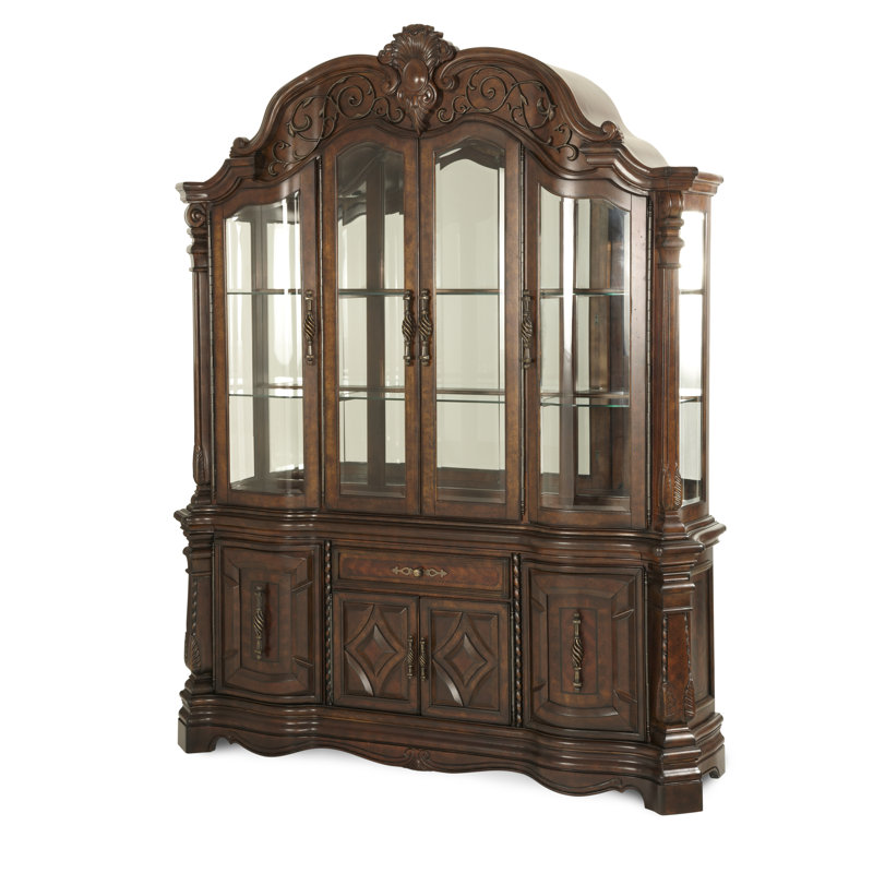 Windsor Court Vintage Brown Lighted China Cabinet with Glass Doors