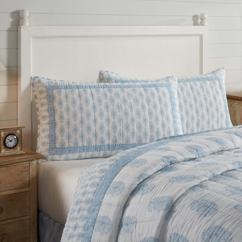 Avani Cotton Blend Paisley Sham Set, Sea Glass/Fresh White, King