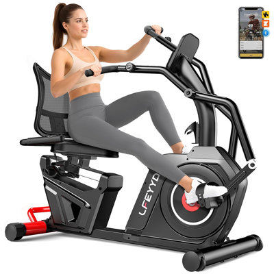 Pooboo Recumbent Exercise Bike for Home with Arm Exerciser, 16-Level Magnetic Resistance, Bluetooth App&Heart Rate Monitor