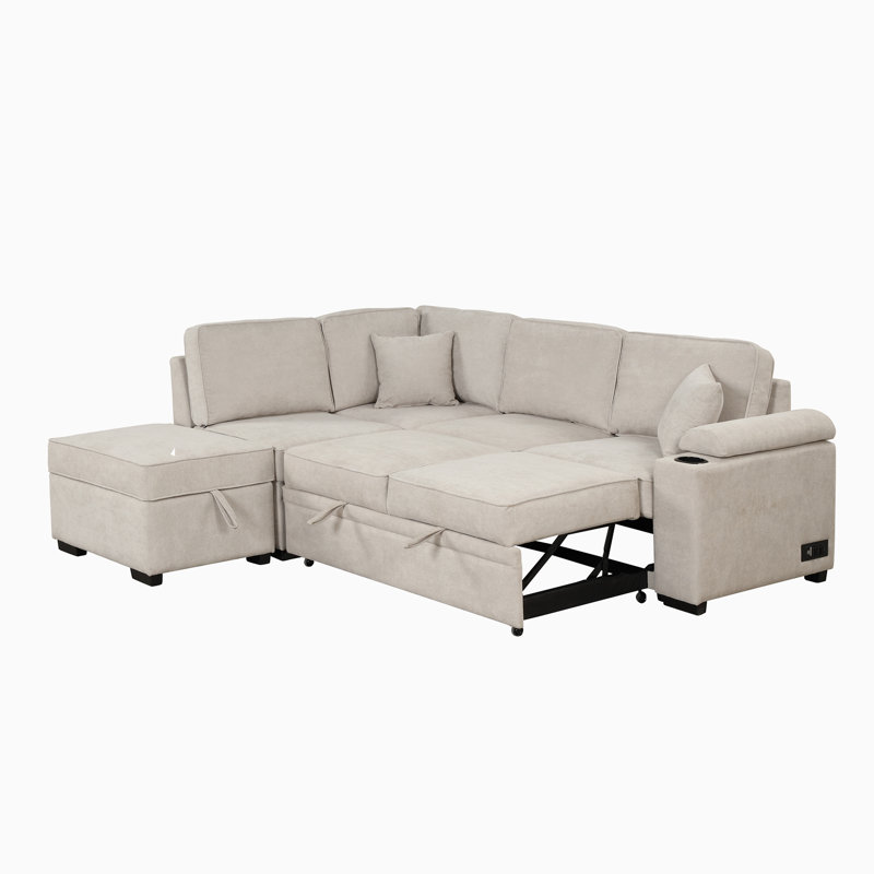 Perse 87.3'' Velvet Sleeper Sofa, Beige  Linen Blend