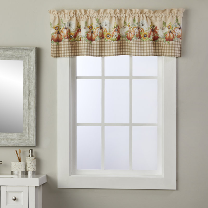 Autumn Pumpkins Beige and White Rod Pocket Valance