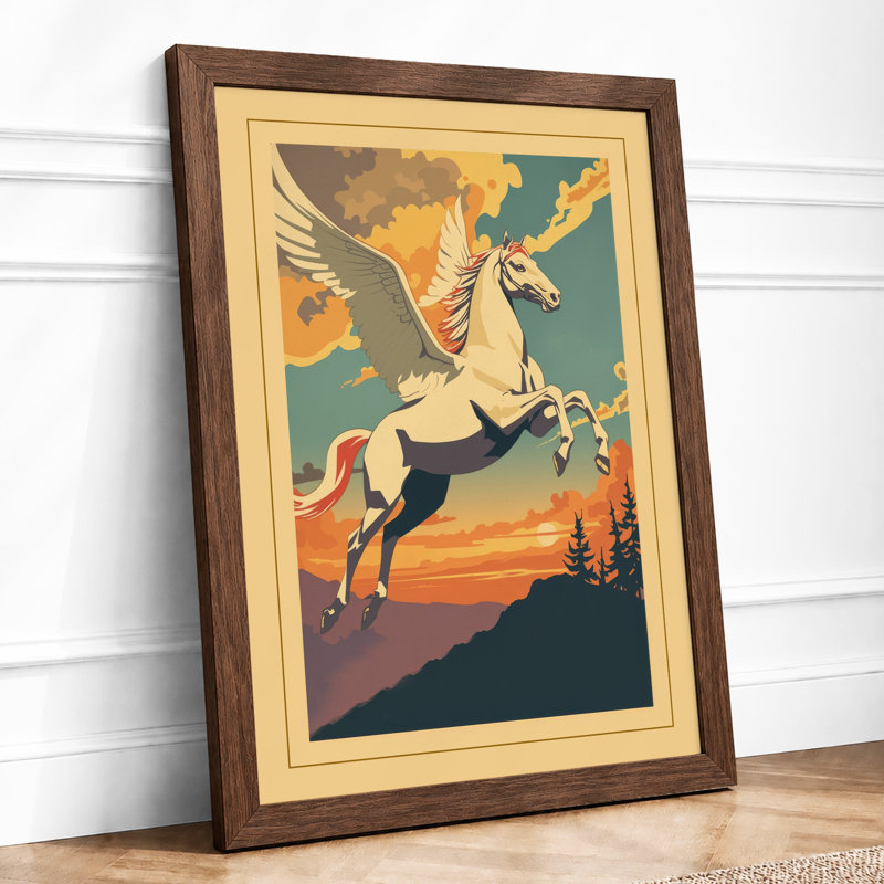 Pegasus at Sunset Art Deco - Framed Print, A3 - 42.0 x 29.7 cm, Walnut