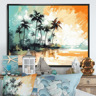 «Vibrant Palm Trees II - Modern Landscape Beach», art mural sur toile