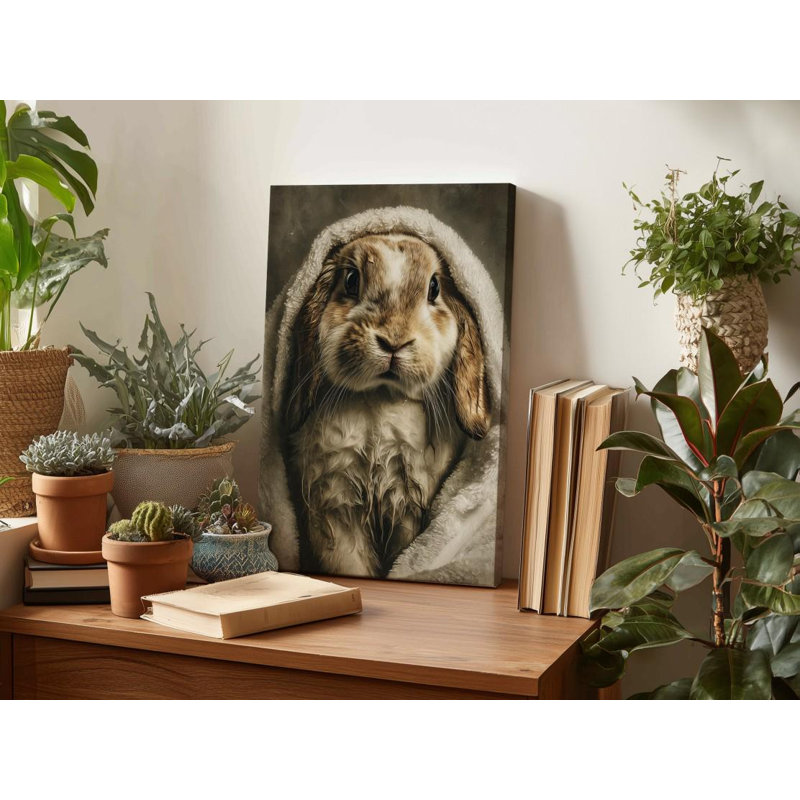 Toile victorienne avec un lapin, H 24 po x l 16 po