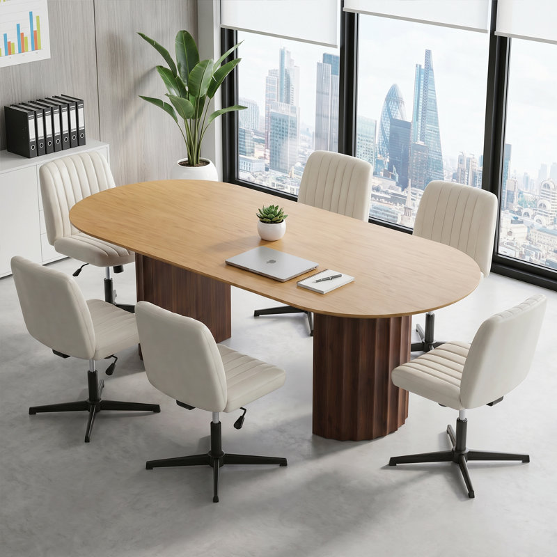 Table de conférence ovale en bois massif 79 po avec 6 chaises de bureau Gaia