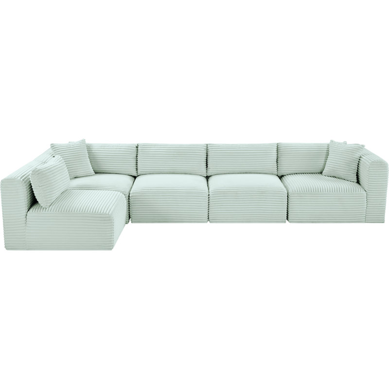 Canapé modulaire en L Carmean Performance, Velours côtelé texturé velours menthe, 3 sans accoudoirs, 2 en coin