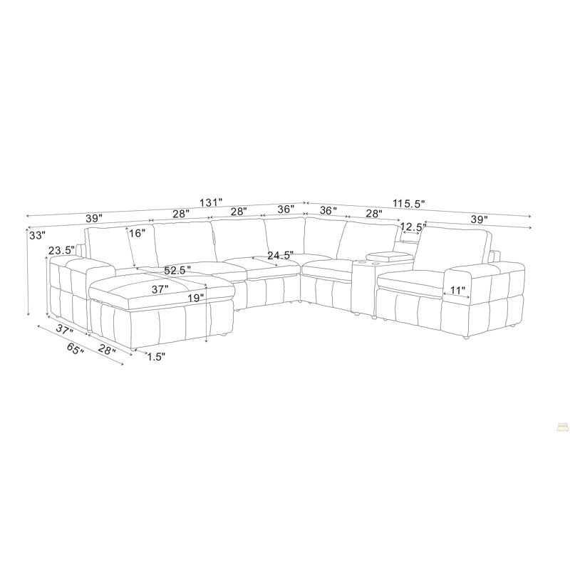 Canapé modulaire à large accoudoirs en cuir assorti