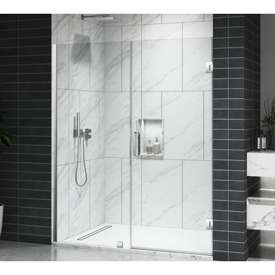 EV 24D Series 29in. - 40in. W x 72in. Frameless Wall Hinged Glass Shower Door | 1 Inches Width Adjustment for Each Size | 3/8 in. (10mm) Thickness Tempered Clear Glass | Adjustment Uneven Walls  