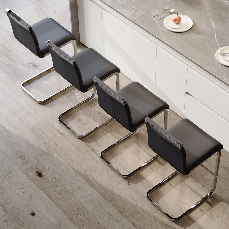 Mikale Upholstered Counter Stool with Metal Frame, Black, 4