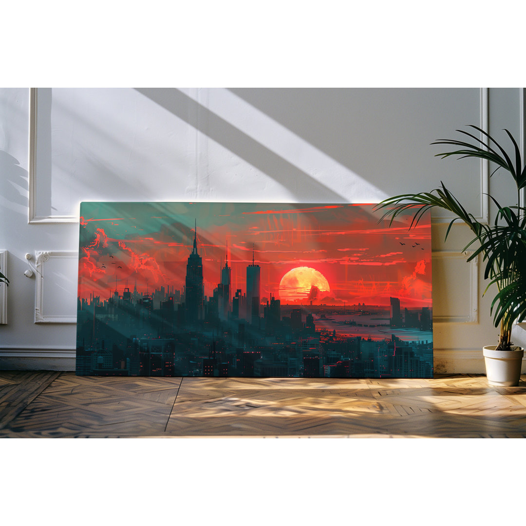 Bilder auf Leinwand 120x60cm Großstadt Abstrakt Sonnenuntergang Skyline Hochhäuser