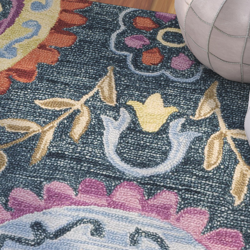 Tapis floral en laine et coton crocheté à la main Tomo, Tapis de couloir 2 pi 3 po x 6 pi