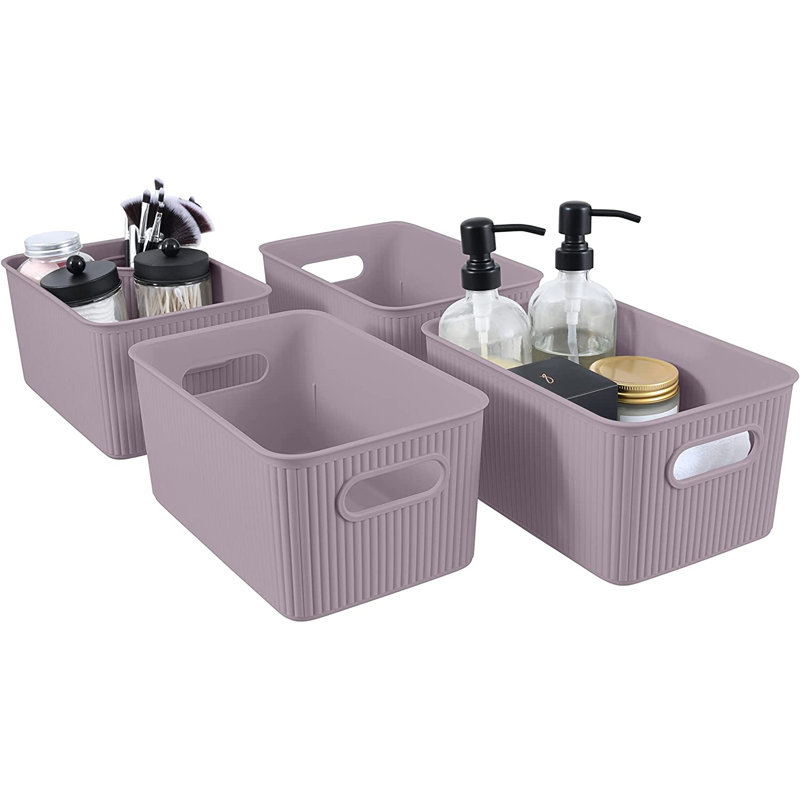 Plastic Ribbed Storage Baskets, 4, Lilac