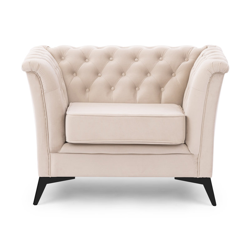 Whitby Velvet Chesterfield Chair, Black, Beige