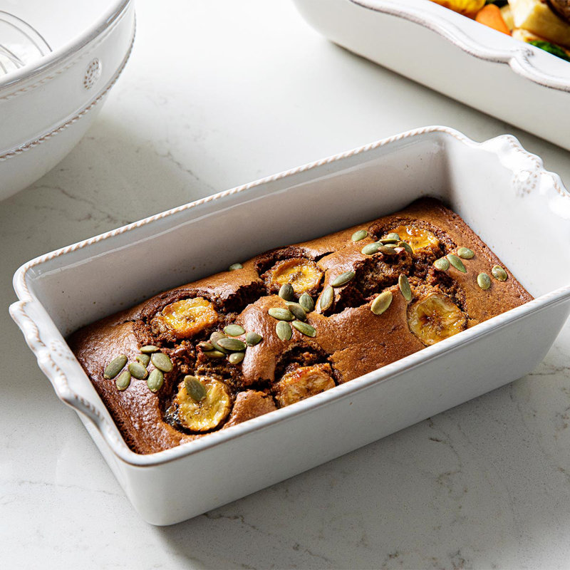 White Rectangular Stoneware Loaf Pan with Trim Embellishment
