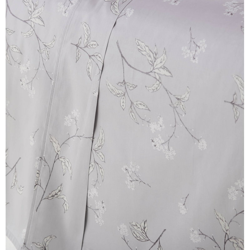 Ensemble de draps 100% satin de coton 300 fils Myosotis Scorpioides, Ensemble de draps pour grand lit avec 2 taies d'or, Gris