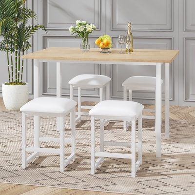 Modern Kitchen Table And Chairs For 4,Dining Room Set With PU Stools  Heavy-Duty Metal Frame Wood Pub Bar Table Set For Breakfast Small Space Living Room
