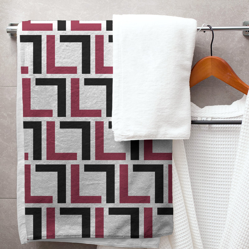 Bath Towel, White/Red/Black
