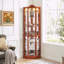 Corner Glass Cabinet with Carved Decoration and Adjustable Shelves