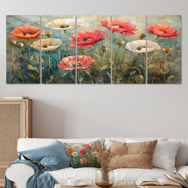 Totnes - ensemble d'art mural coquelicots, H 32 po x l 80 po