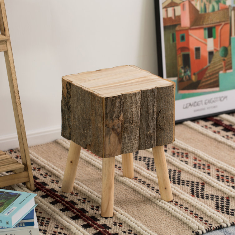 Decorative Natural Wooden Log Box Shaped Side Table For Indoor And Outdoor