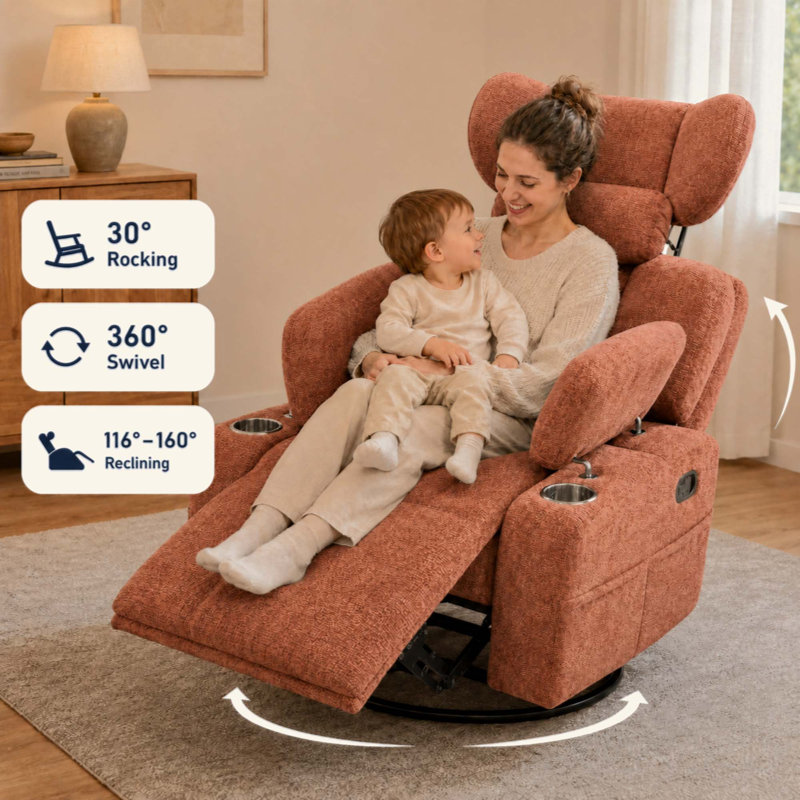 Fauteuil inclinable à bascule extra manuel, Orange / chenille brun foncé