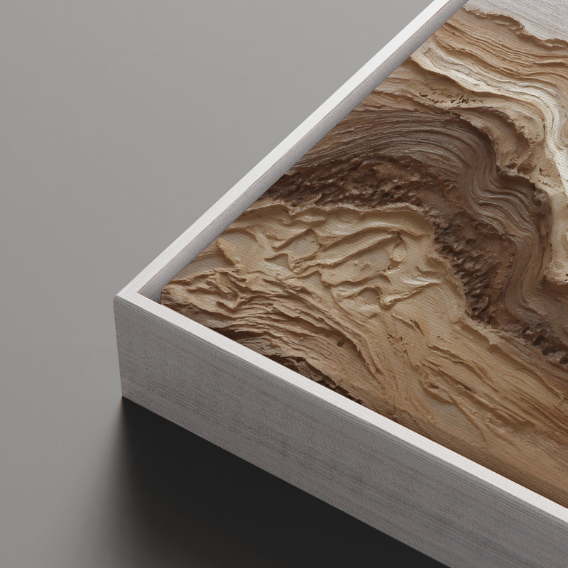 «Neutral Layered Earth Tone Abstract Abstract Modern Organic Design», reproduction d'art encadrée, H 16 po x l 24 po, Blanc