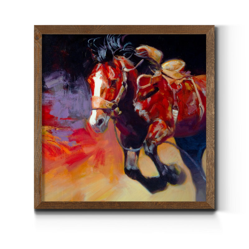 " Driving Horses II ", 21" H x 21" W x 1" D, Maple Framed