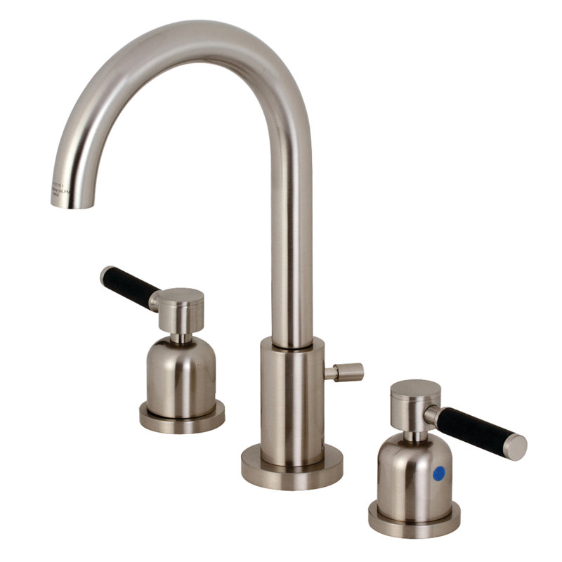 Kingston Brass Kaiser Two-Handle 3-Hole Deck Mount Widespread Bathroom Faucet with Brass Pop-Up Drain, Brushed Nickel