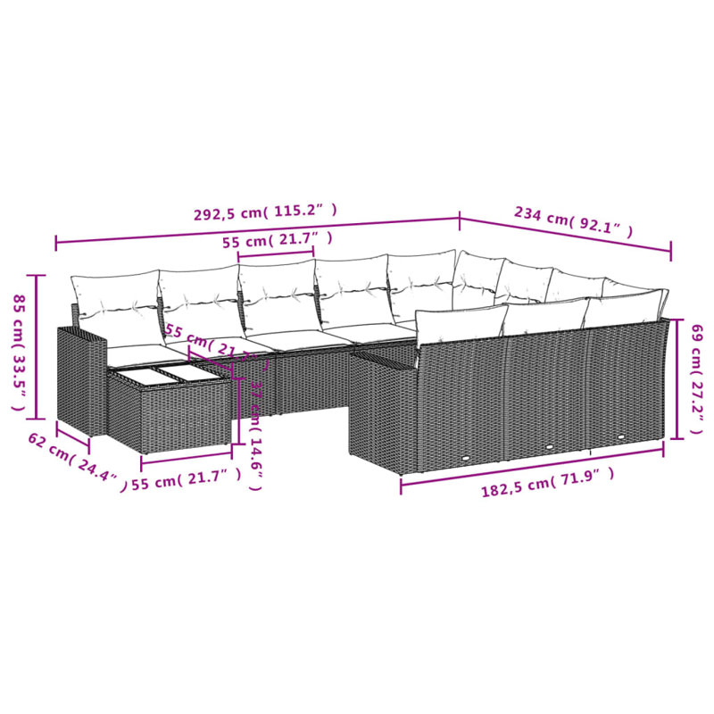 Ensemble de canapé de jardin Vidaxl noir, blanc crème