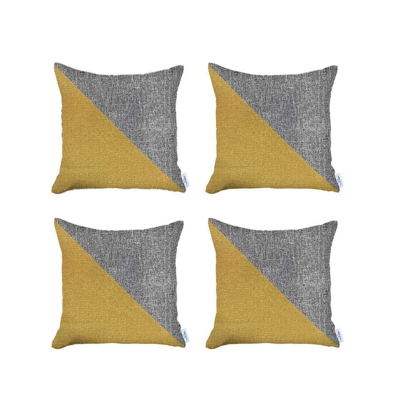 Ensemble de 4 housses de coussin diagonales, Blanc / jaune