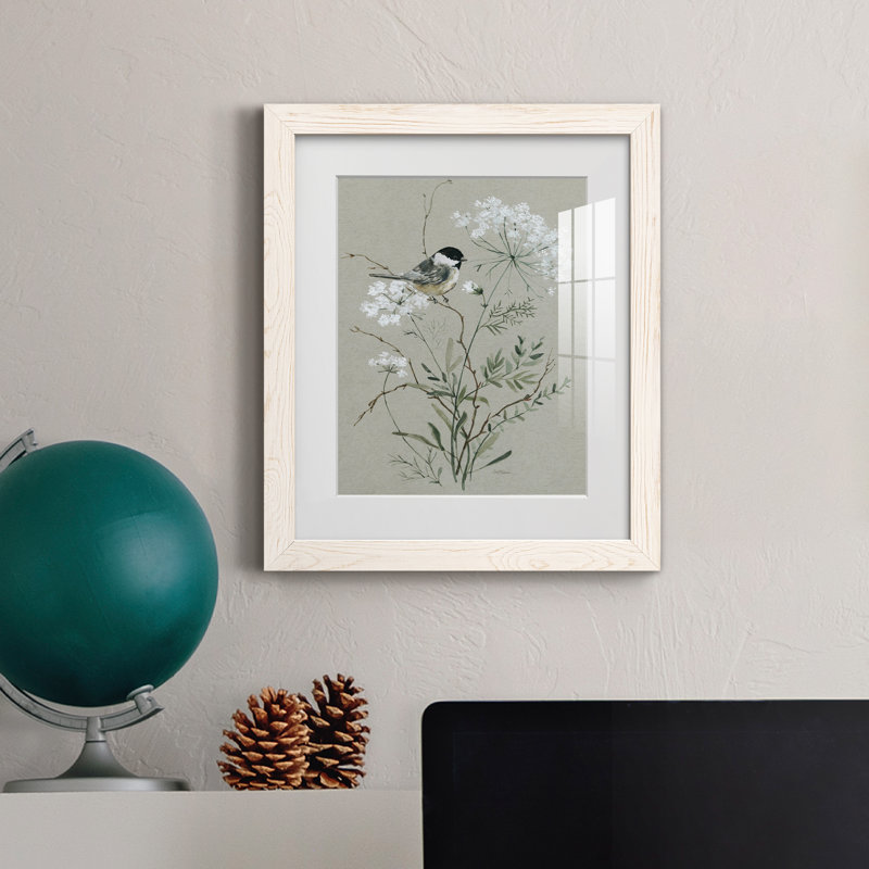Bouquet de grâce, oiseau I - reproduction de cadre photo sur papier, H 20 po x l 17 po x P 1,5 po, Blanc