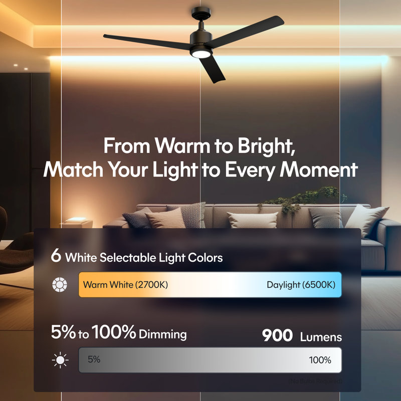 Valen 60" Indoor/Outdoor Ceiling Fan with LED Light, 6CCT Dimmable, Ceiling Fan with Light and Remote - Matte Black