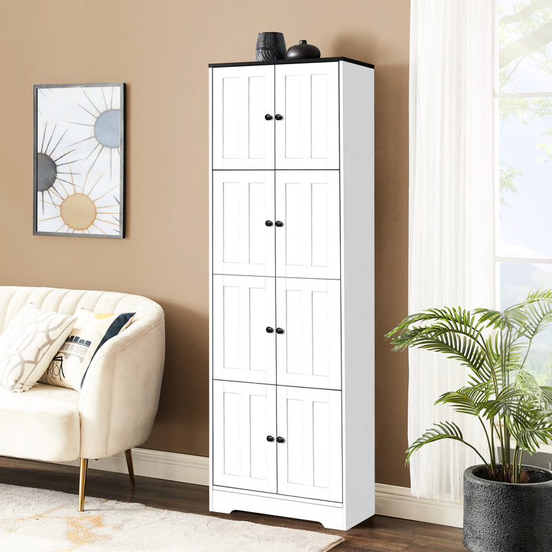 Armoire de rangement haute avec 8 portes et 4 tablettes blanches pour chambre de dortoir