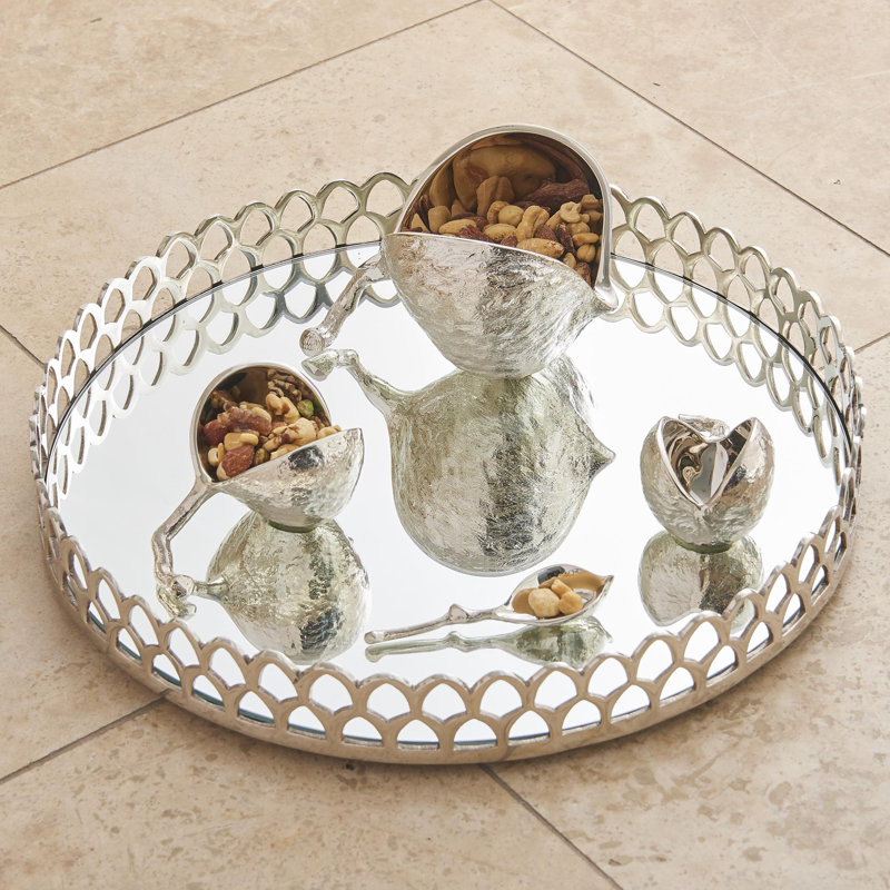 Nickel Finish Brass Chestnut Candy/Nut Bowl with Branch Handle