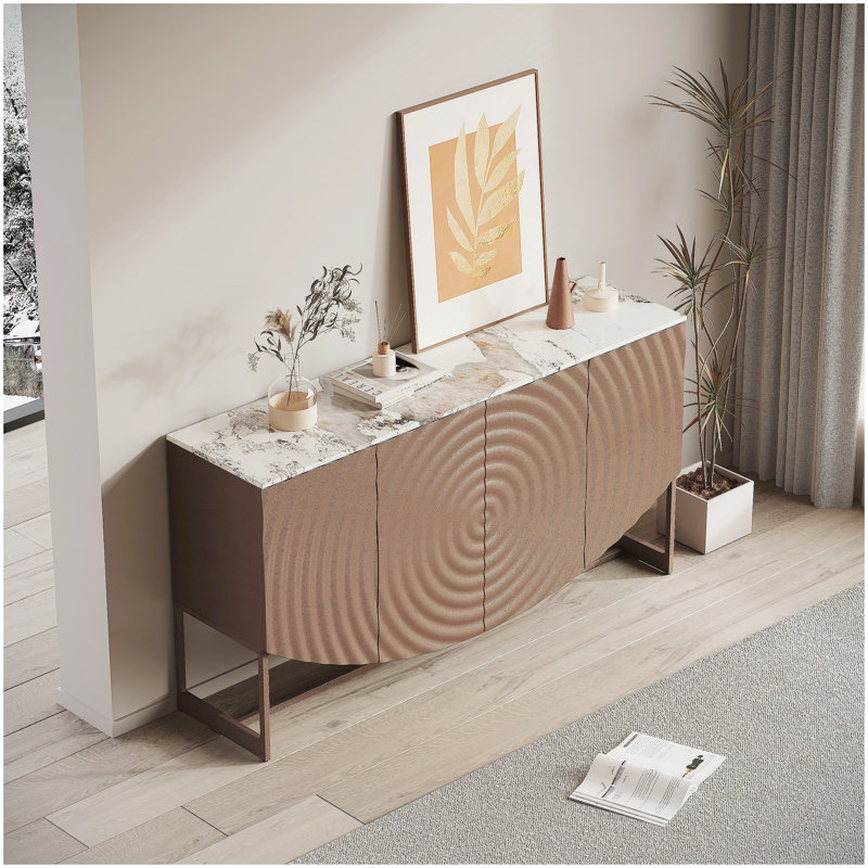 Unique 3 D wave texture sideboard, marble-like sticker counter top, modern luxury style, multi-functional living room and dining room storage sideboard buffet cabinet
