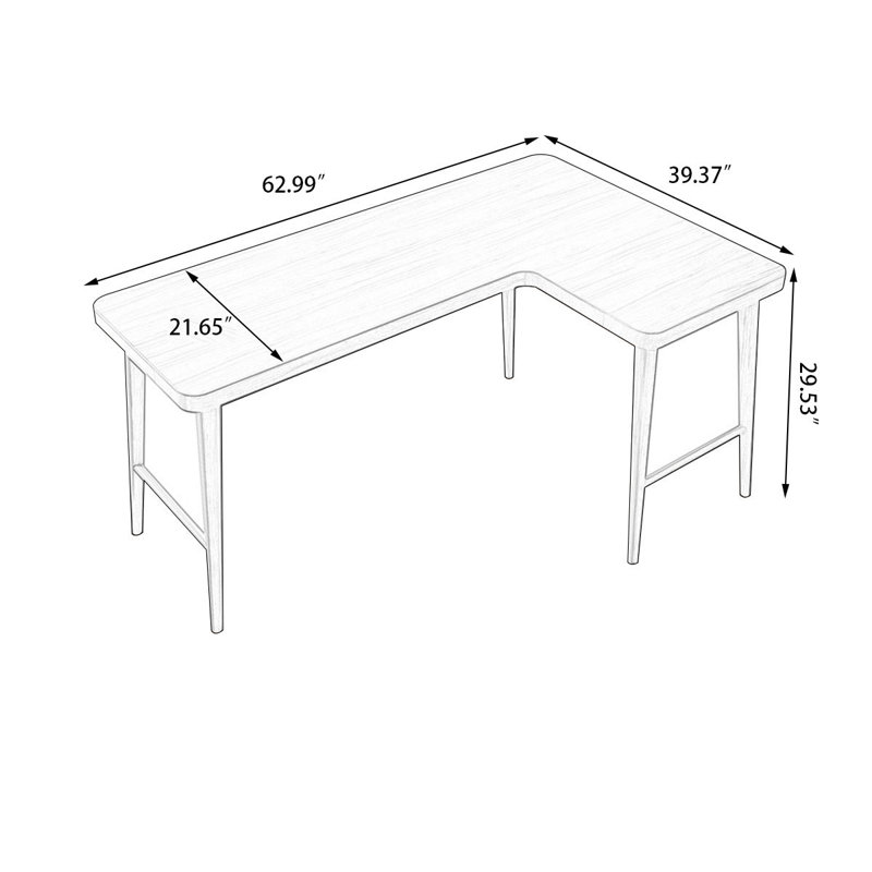 Bureau brun en bois massif en forme de L, H 29,53 po x l 62,99 po x P 21,65 po, Orienté à droite